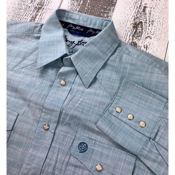 George Strait Western Shirt Mens L Blue Long Sleeve Cowboy Rodeo Snap Button - Picture 1 of 9